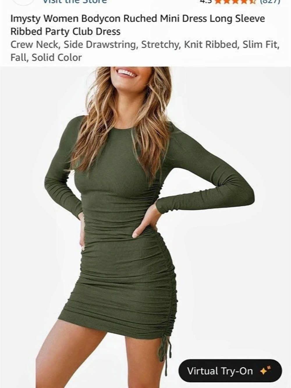 Long Sleeve Green Ruched Dress